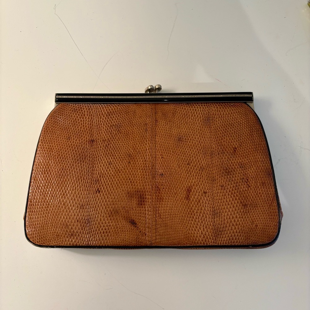 1950's Snake Snakeskin Handbag Butterscotch, Gold Hardwear, Hardbody - Rendl